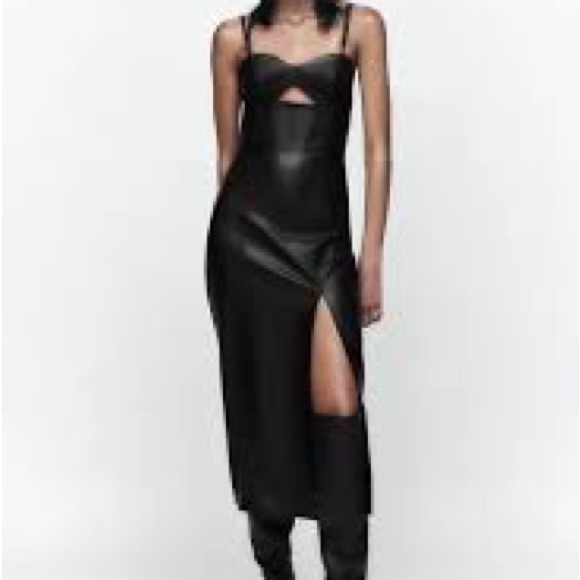 Zara Black Faux Leather Dress - Picture 2 of 6